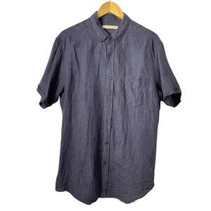 Shades Of Grey 100% Linen Short Sleeve Button Up Shirt Size L Navy Coastal Vacay